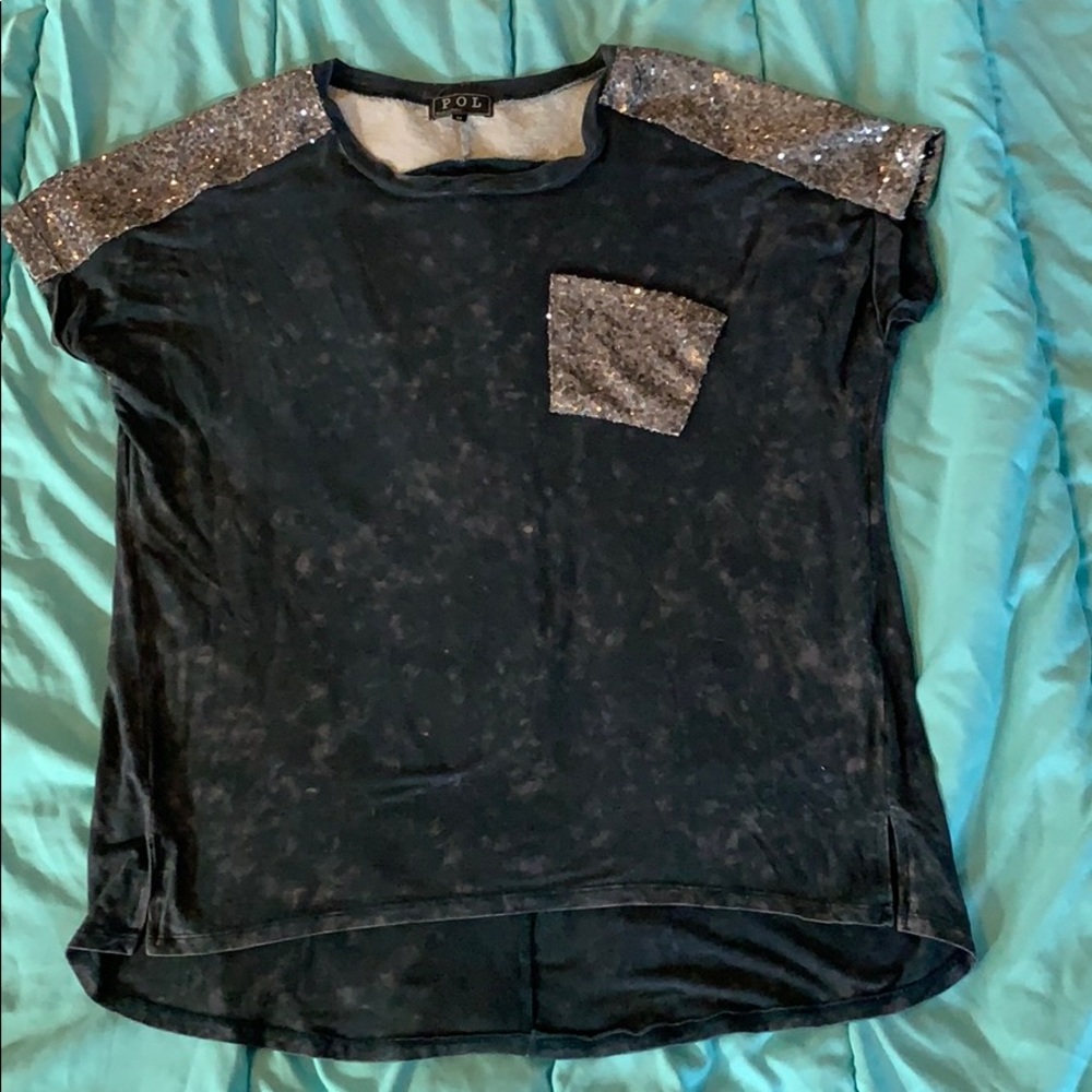 POL sequin pocket tee